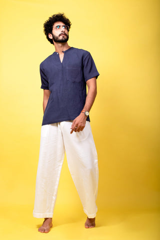 Blue Linen Short Kurta (4249899499563)