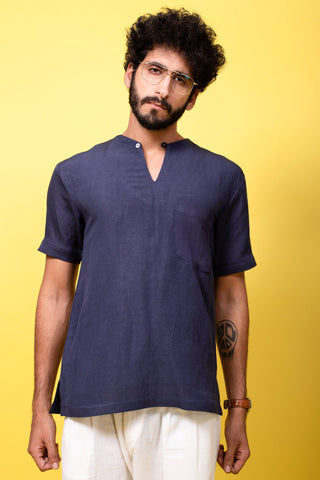 Blue Linen Short Kurta (4249899499563)