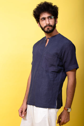 Blue Linen Short Kurta (4249899499563)