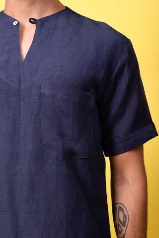 Blue Linen Short Kurta (4249899499563)