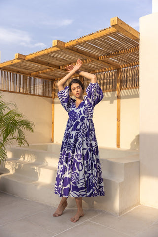 fancy pastels dress Alyssa Blue Midi Dress | Handcrafted Cotton Midi Dress